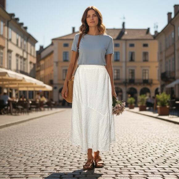 Emma James Dresses & Skirts - VTG Y2K Emma James Women’s Linen Cream White Midi Side Zip Skirt Size 10 Lined